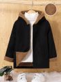 SHEIN Young Boy 1pc Zip Up Thermal Lined Hooded Overcoat