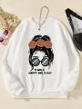 Teenage Girls' Round Neck Leisure Sweatshirt With Cultural Relics And Text Pattern