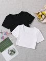 SHEIN Kids EVRYDAY 2pcs/Set Solid Color Short Sleeve T-Shirts For Tween Girls