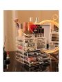 Clear Makeup Storage Organizer Drawers Skin Care Cosmetic Display Cases Stackable Storage Box With 7 Drawers For Dresser 9.5