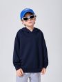 SHEIN Boys' Casual Loose Fit Hooded Pullover Sweatshirt With Letter Print, For Kids