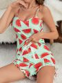 Women's Watermelon Print Camisole Tank Top And Shorts Pajama Set