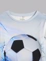 SHEIN Boys' Football Printed Round-neck T-shirt And Pants Casual Set