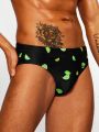 Men's Lime Green Printed Triangle Swim Trunks