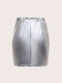Teen Girls' Casual Silver Color Pleated Mini Skirt For Streetwear