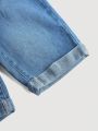 SHEIN Tween Girls' Elastic Waist High Elasticity Soft Casual Denim Jeans Shorts,For Kids Spring And Summer Boho Outfits