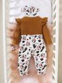 Baby Girls' Jumpsuit With Cow Print, Cap Sleeve, 2 In 1 Design With Big Bow