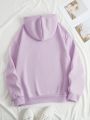 Plus Size Hooded Sweatshirt With Letter Print, Pockets And Drawstring