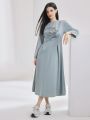 SHEIN Mulvari Ladies' Long Sleeve Dress With Letter & Floral Print