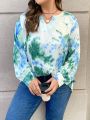 SHEIN LUNE Plus Size Sfumato V-neck Lantern Sleeve Fashion Shirt