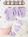 SHEIN Baby Girl 8pcs Ruffle Trim Bodysuit & Pants & Hat & Gloves Gift Sets