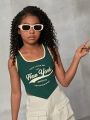 Tween Girls' Everyday Casual Knitted Letter Print Vest Top For Spring And Summer