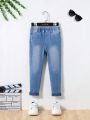 SHEIN Young Boy High-Stretch Slim Fit Water Washed Comfy & Soft Denim Jeans