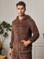 Men'S Solid Color Plush Hooded Home Clothing Set