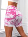 SHEIN Yoga Floral Tie Dyed Sports Shorts