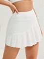 Wide Waistband Sports Skort With Pocket And Side Detail