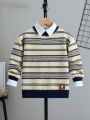 Boys' Striped Pattern Printed Thick Knitted Sweater, Winter