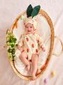 SHEIN Cute Rabbit & Carrot Pattern Round Neck Long Sleeve Romper With Hat Set For Newborn Baby Girl