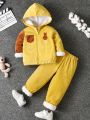 SHEIN Kids EVRYDAY Toddler Boys' Thick Casual Jacket And Pants Set For Autumn And Winter, Cute Style