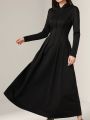 SHEIN Mulvari Top Stitch Pleated Hooded Long Dress