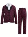 2pcs/Set Boy'S Printed Blazer Suit Jacket And Pants Set, Formal Wear