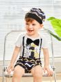 Baby Boy Printed Short Sleeve Romper And Shorts Set With Hat