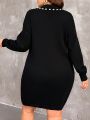 SHEIN Frenchy Women's Plus Size Pearl Decorated Sweater Dress