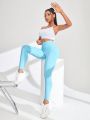 SHEIN Yoga Basic Women's Y-Shaped Hip & Waist Pocket Sport Leggings
