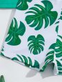 Little Boys' Tropical Print Patchwork Swimwear Set