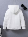 SHEIN Kids EVRYDAY Boys' (little) Letter Patch Button Front Hooded Jacket