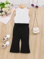 SHEIN Baby Girls' Sleeveless Jumpsuit With Suit Collar, Flared Leg & Slit Design