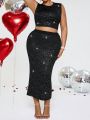 SHEIN BAE Plus Size Sparkling Sleeveless Top And Mermaid Skirt Two-Piece Set