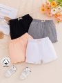 4pcs/Set Baby Girls' Basic Shorts In Black, White, Gray, Lotus Pink Color With Bowknot Decoration