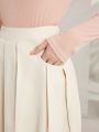 SHEIN Mulvari Solid Color Pleated Midi Skirt For Women