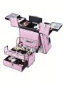 BYOOTIQUE 2in1 Nail Polish Organizer Rolling Makeup Train Case Manicure Cosmetic Trolley Travel Organizer Nail Case with Clear Lid Extendable Trays 4 removable wheels 54 Slots