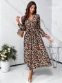 SHEIN Clasi Valentine's Day  Women Floral Printed Ruffle Sleeve Belted Dress