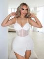 SHEIN SXY White Lace Corset Bodysuit New Years Women Outfit Birthday Outfit Spring Women Clothes Prom Dress Valentine Day Dress Date Night Dress Bachelorette Party Cocktail Dress Short