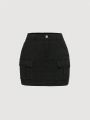 Teen Girl Flap Pocket Denim Skirt