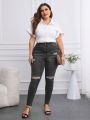 SHEIN Privé Plus Size Distressed Stretch Skinny Jeans