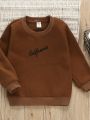 SHEIN Kids QTFun Boys' Cute Letter Embroidered Long Sleeve Fleece Sweatshirt For Autumn And Winter
