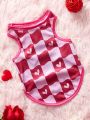 Juliana Soria 1pc Valentine'S Day Pink Plaid Heart Decor Pet Vest For Cats And Dogs