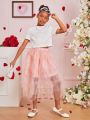 SHEIN Kids SUNSHNE Big Girls' Elegant Party Holiday Tulle Puffy Skirt