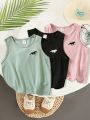 SHEIN Kids EVRYDAY 3pcs/Set Young Boys' College-Style, Comfortable, Fashionable, Simple, Versatile, Soft And Airy Vest With Horse Pattern In Macaron Color, Ideal For Spring And Summer