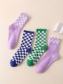 4pairs/set Women's Plaid Pattern Fashionable Mid-calf Socks