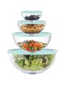 Glass Mixing Bowls with Lids Set of 4 - Large Kitchen Salad Space-Saving Nesting Bowls, Round Serving Bowls for Cooking,Baking,Prepping,Dishwasher Safe