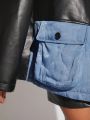 Wild Coco Berry Drop Shoulder Contrast PU Leather Coat