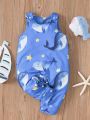 Baby Boys' Fashionable Casual Ocean Animals Printed Overalls Jumpsuit, Simple And Fresh, Spring/Summer