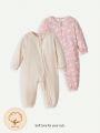 Cozy Cub Baby Girls' Floral Patterned Plain Round Neck Long Sleeve Bodysuit Two Piece Set
