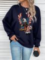 SHEIN LUNE Eagle & Letter Graphic Drop Shoulder Sweatshirt