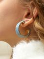 SHEIN ICON 1pair Vintage & Fashionable Denim Star Shaped Hoop Earrings